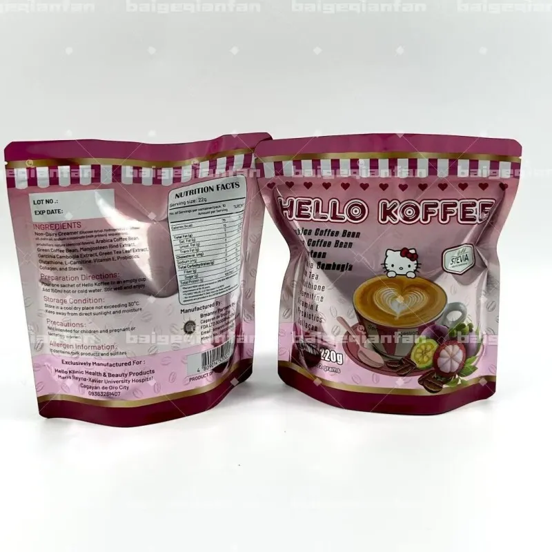 Персонализирана чанта за опаковки за капково кафе Екологично чисти пластмасови торби от алуминиево фолио Влагоустойчива торбичка с висока бариера за капкови напитки